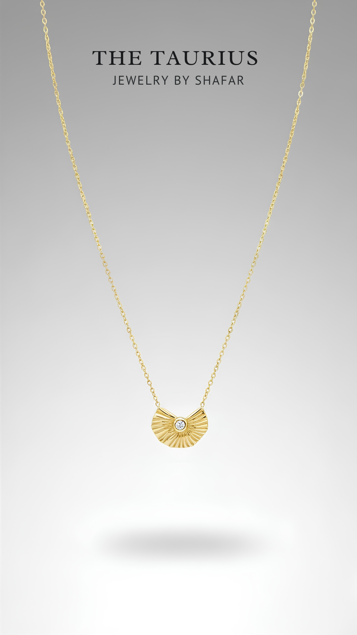 Gold Sunburst Fan Diamond Solitaire Pendant Necklace