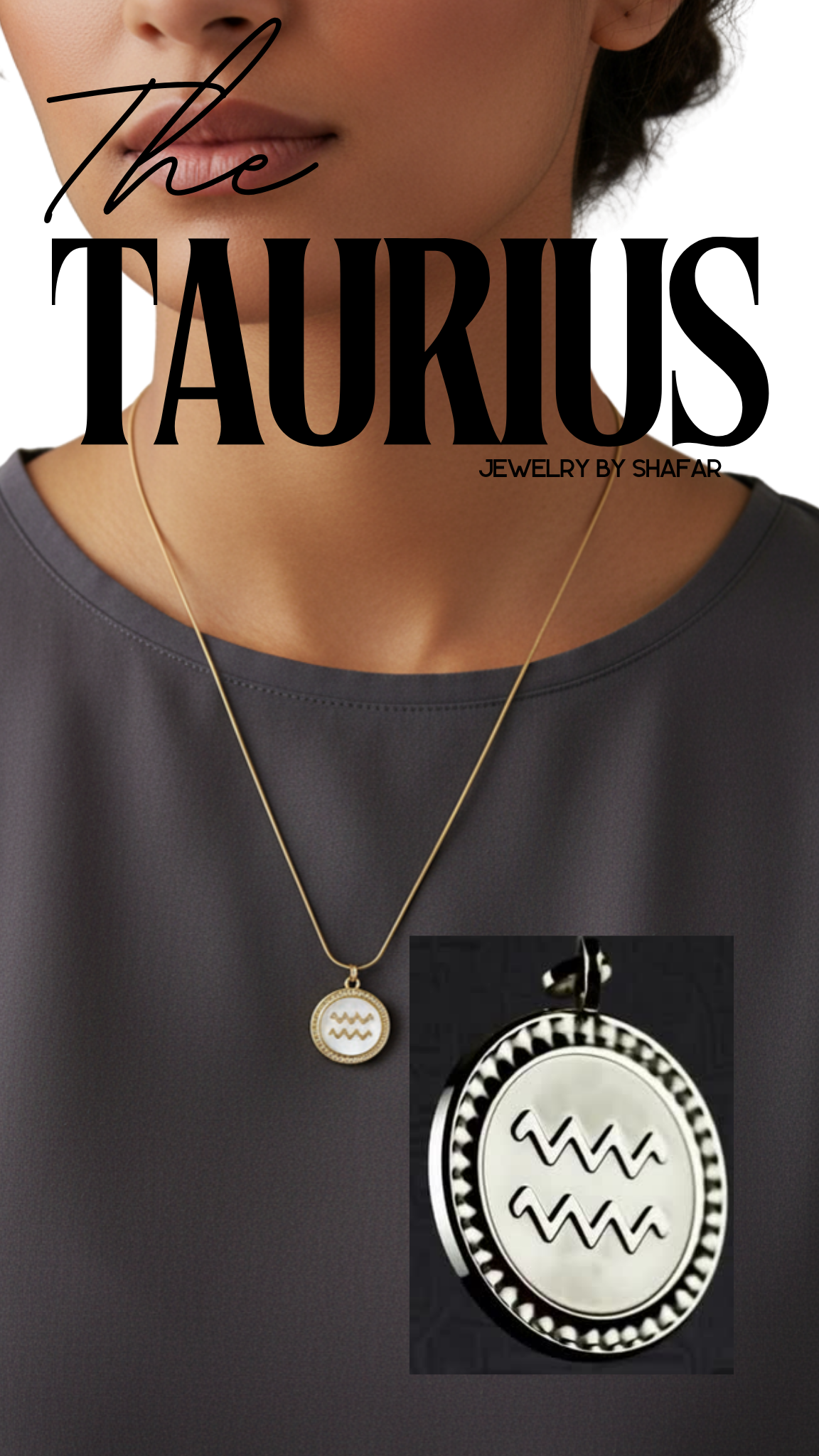 Gold Aquarius Zodiac Coin Pendant Necklace