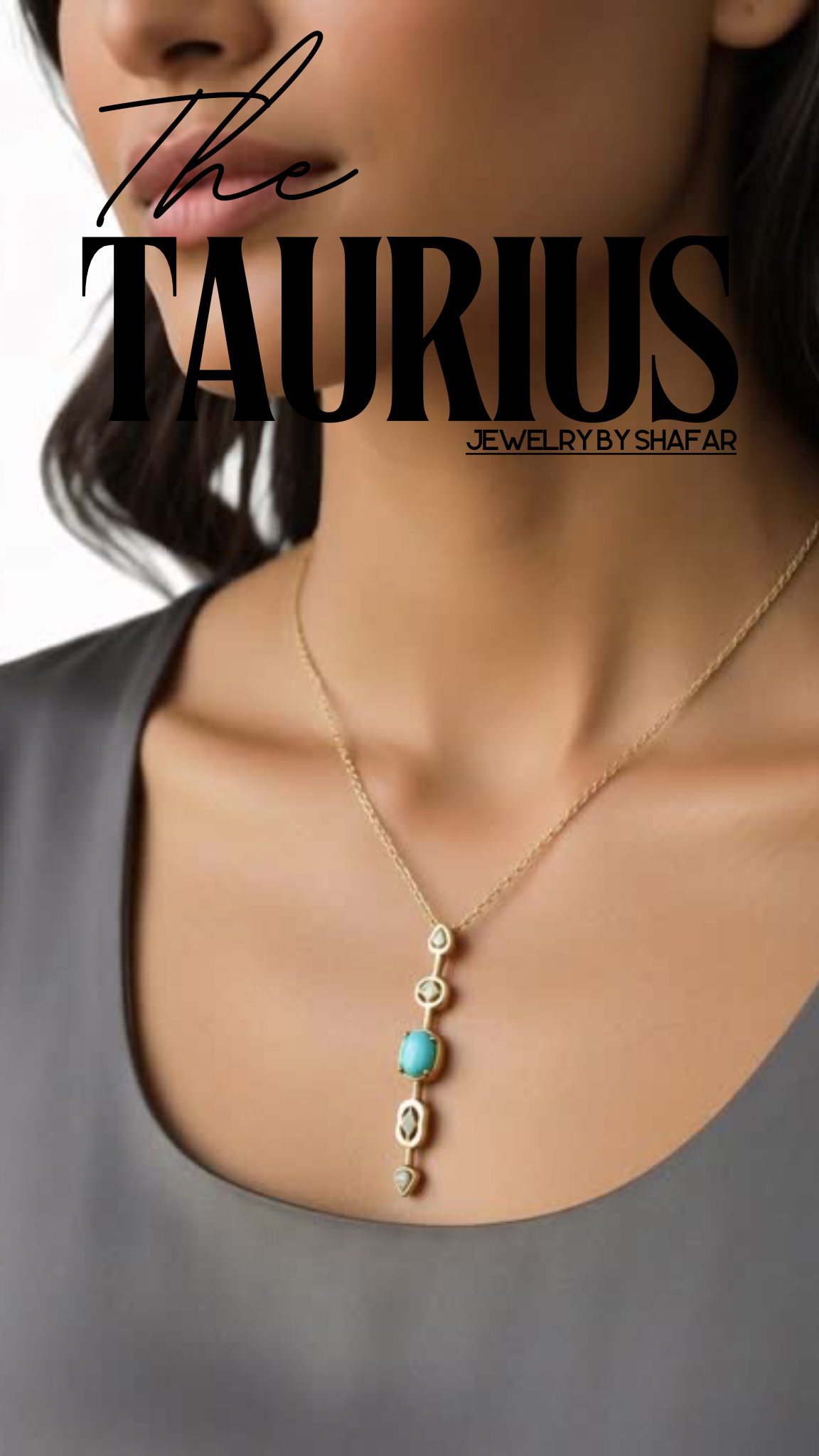 Gold Turquoise & Diamond Geometric Drop Pendant Necklace