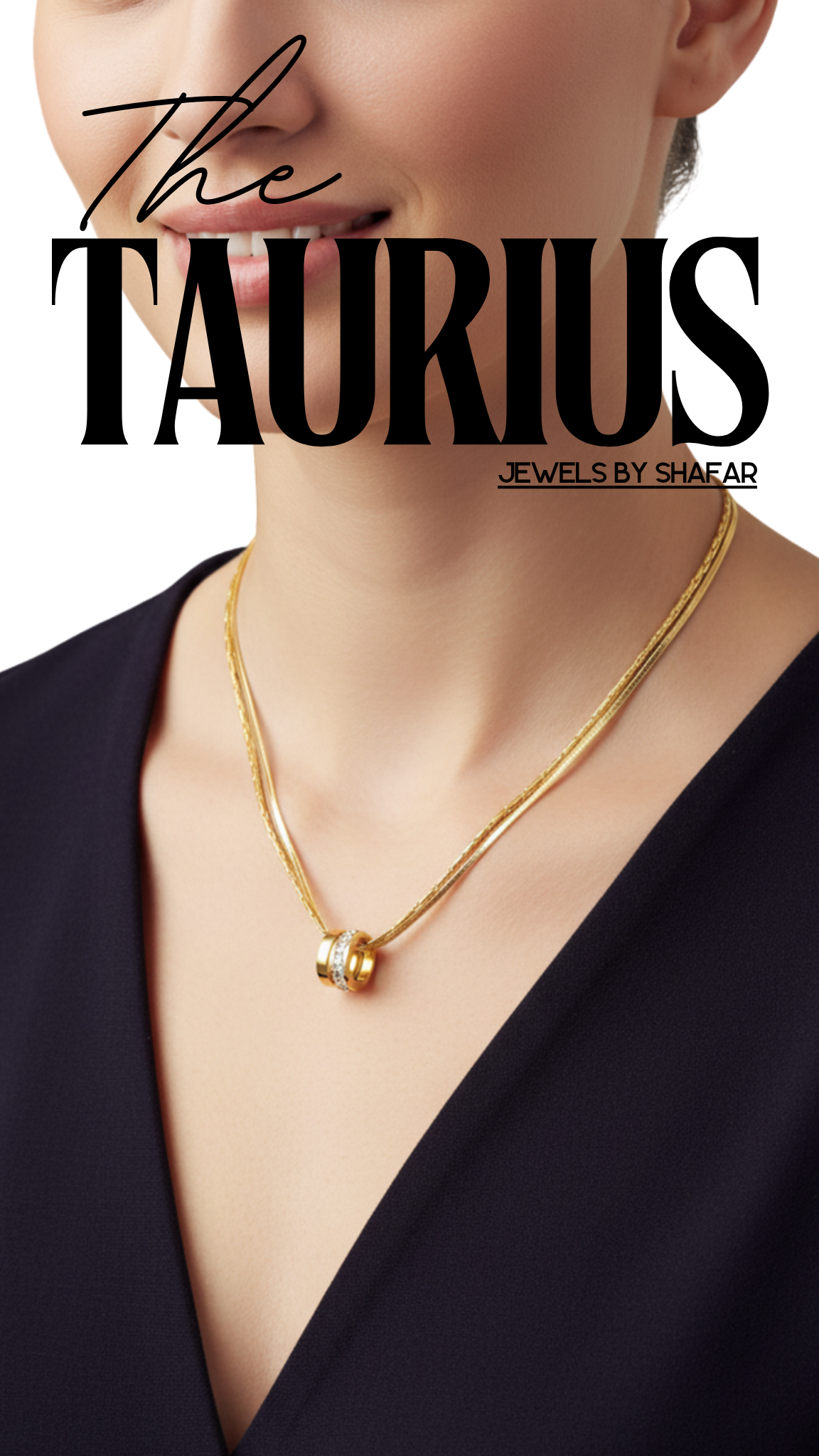 Gold Diamond Ring Slider Double Herringbone Chain Necklace