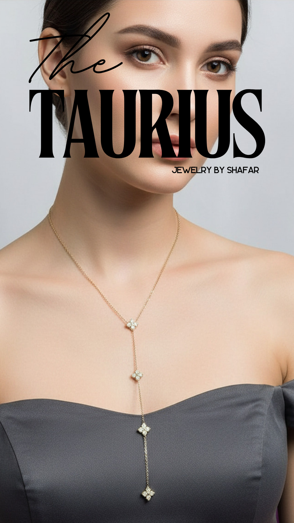 Gold Diamond Four-Petal Flower Lariat Y-Drop Necklace