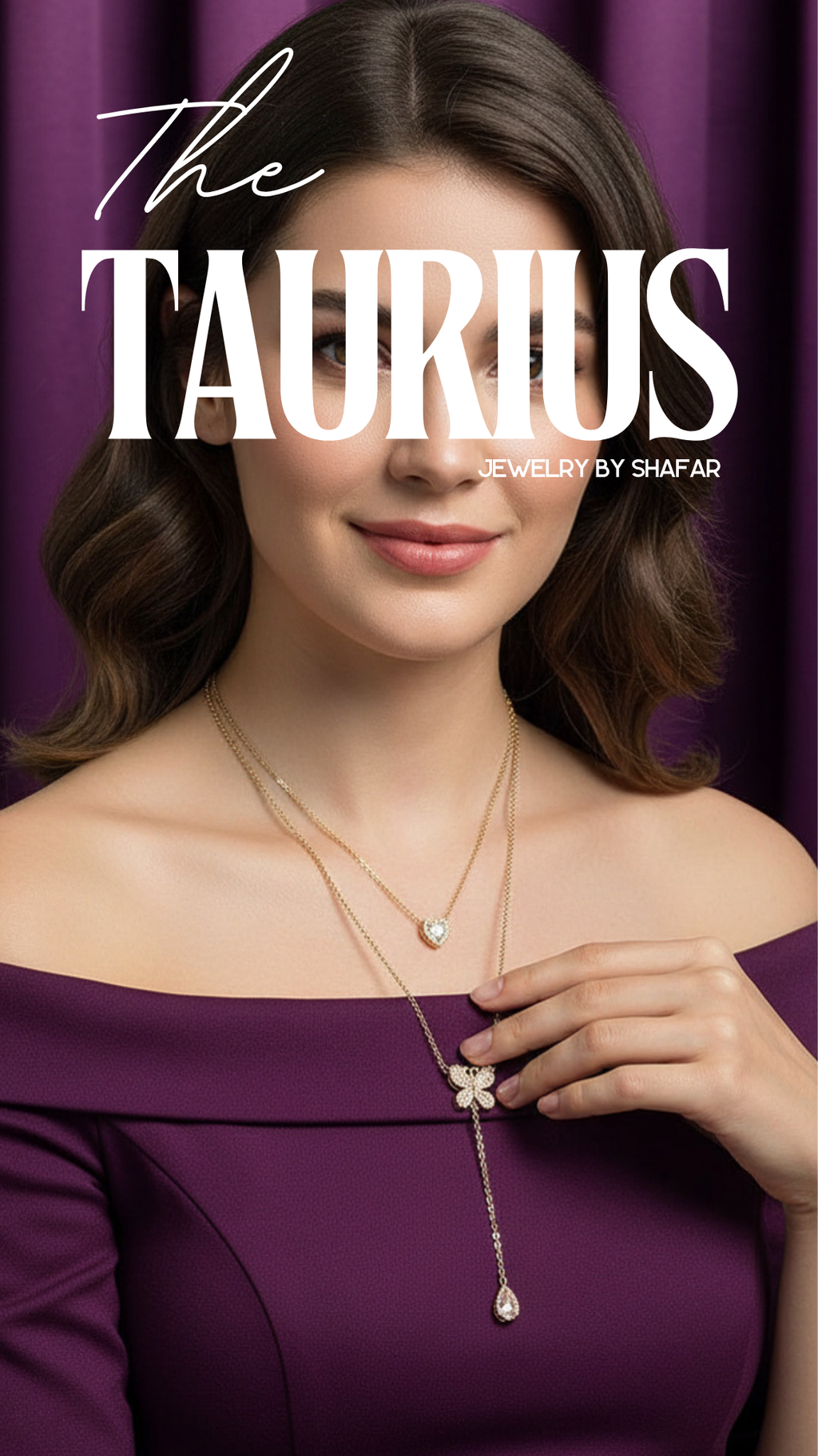 Gold Diamond Butterfly & Heart Layered Lariat Necklace