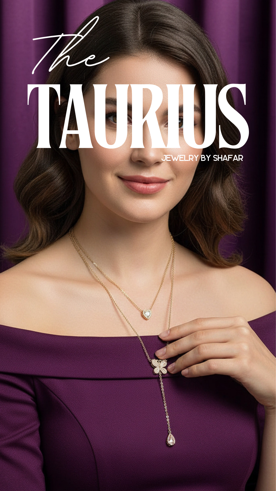 Gold Diamond Butterfly & Heart Layered Lariat Necklace